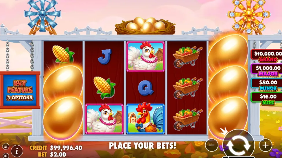Better Barn House Bonanza chicken and rooster symbols on the reels Better Barn House Bonanza chicken and rooster symbols on the reels