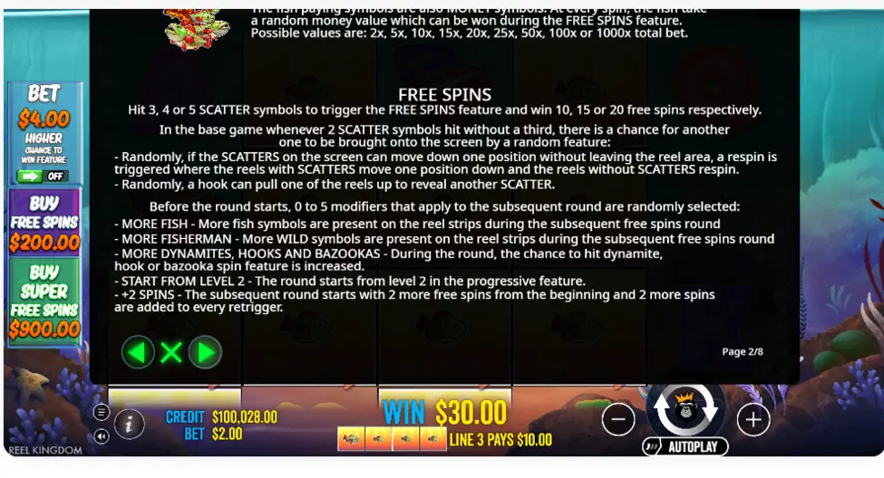 Big Bass Splash 1000 free spins feature rules screen Big Bass Splash 1000 free spins feature rules screen