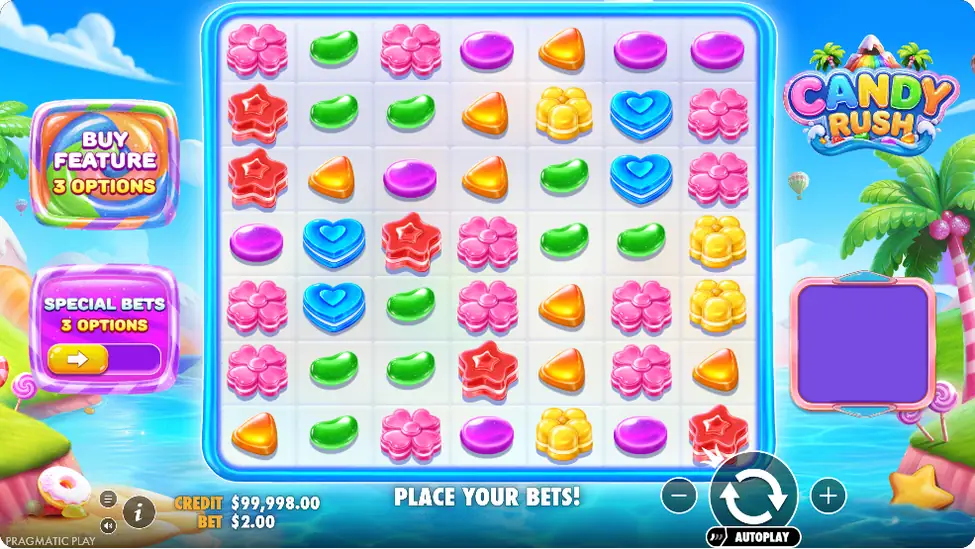 Candy Rush klaszter rács színes cukorka szimbólumokkal Candy Rush klaszter rács színes cukorka szimbólumokkal