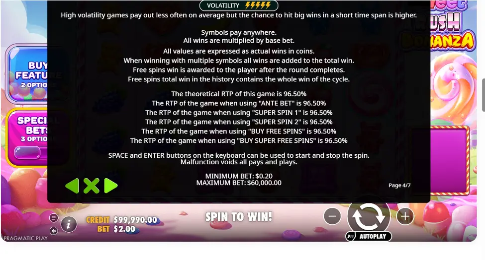 Sweet Rush Bonanza RTP and high volatility game rules Sweet Rush Bonanza RTP and high volatility game rules