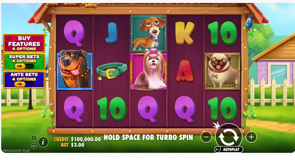 The Big Dog House reels and bet controls during play The Big Dog House reels and bet controls during play