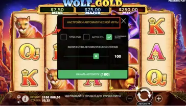 Automaatmängu seaded Wolf Gold slotis